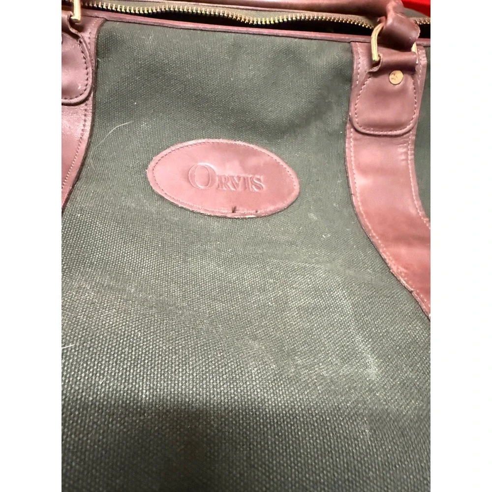 VTG Orvis Battenkill Rolling Duffel Bag Green Canvas Leather Trim Large Travel